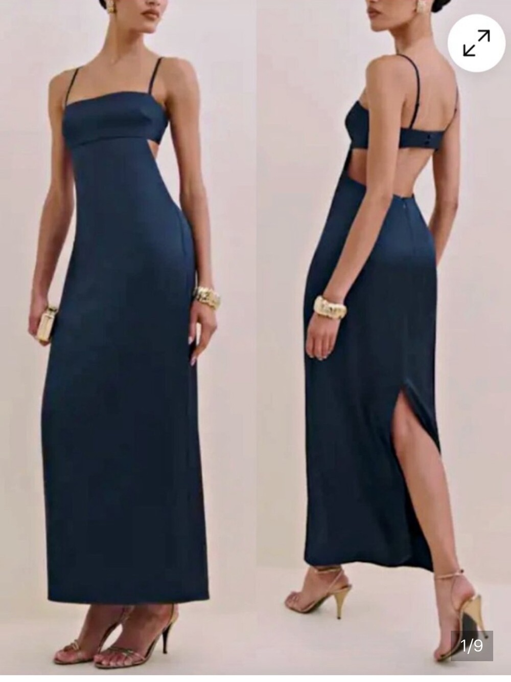 Reformation Jane Satin Maxi Dress Open Back Navy Blue
Back Slit size 8